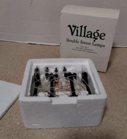 Dept 56 Village Double Street lamos Battery Operated Set of Four in Original Packaging
