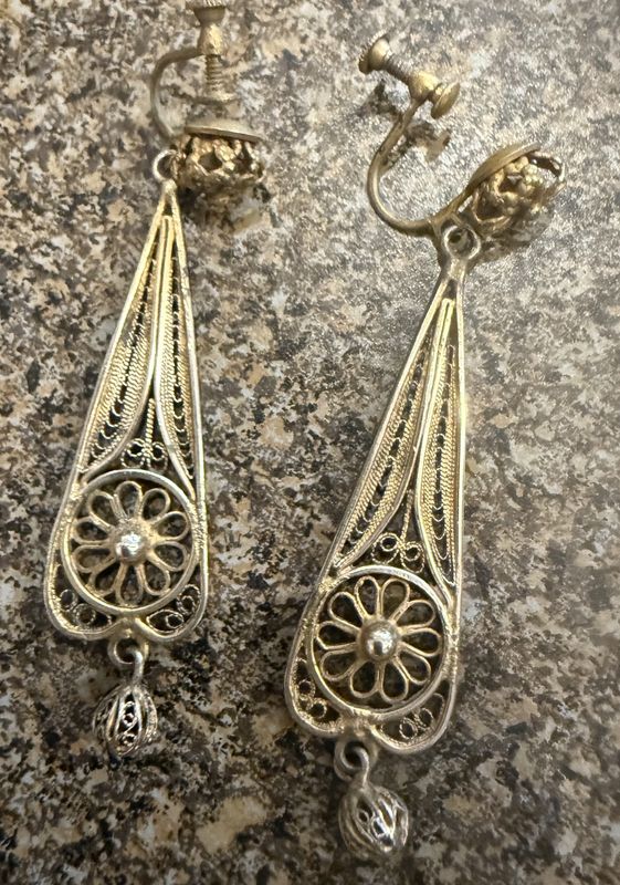 Antique Filigree Screw Back Earrings Dangle
