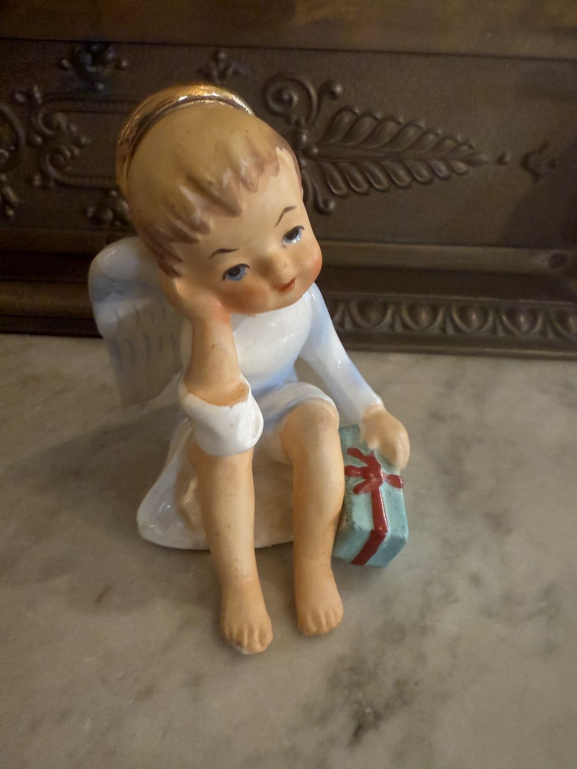 Mid-Century Vintage Porcelain Seated Angel Christmas