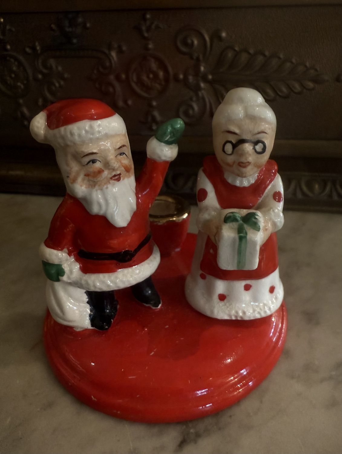 Christmas Santa and Mrs. Claus Japan Mid-Century Candle Holder