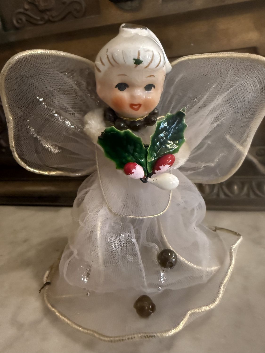 Delta Novel Co Porcelain, Tule, and Wire Angel Christmas Ornament