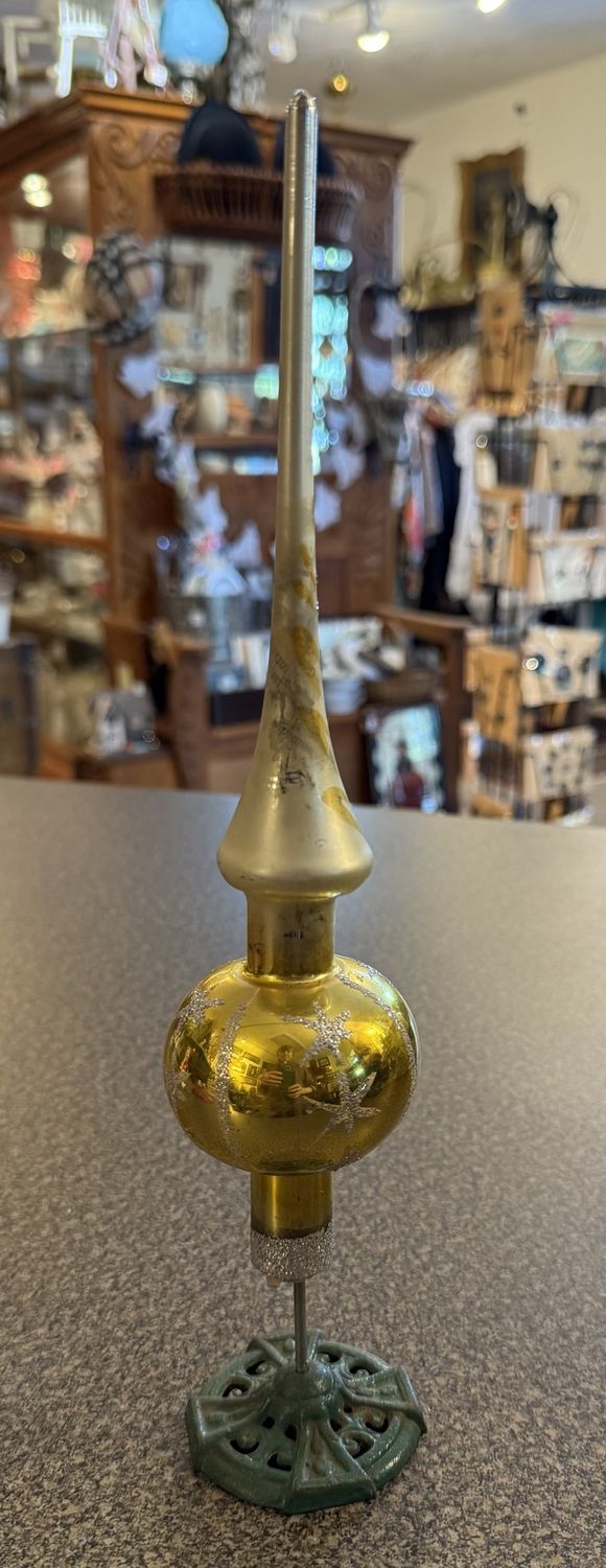 Vintage Glass Christmas Tree Topper Yellow-Not Including Stand