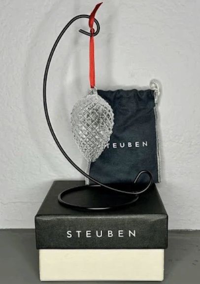 Steuben Vintage NOS Crystal Christmas Ornament Pinecone