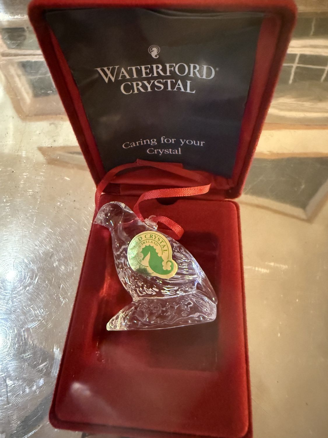 NOS Crystal Waterford Partridge Christmas Ornament In original Pkg,