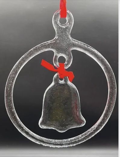 Kosta Boda Christmas Glass Hanging Bell Inside Hoop On Ribbon Hanger