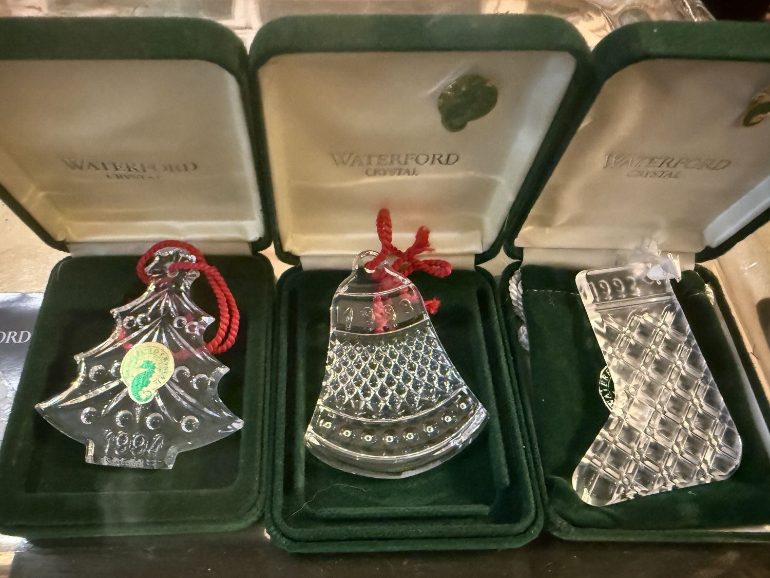Christmas Crystal Waterford Choice 1992, 1993, 1994 Stocking, Tree OR Stocking