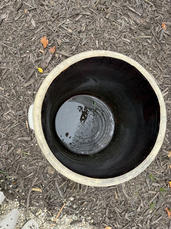 10 Gallon Crown Brown Lined Stoneware Crock Hairline in front