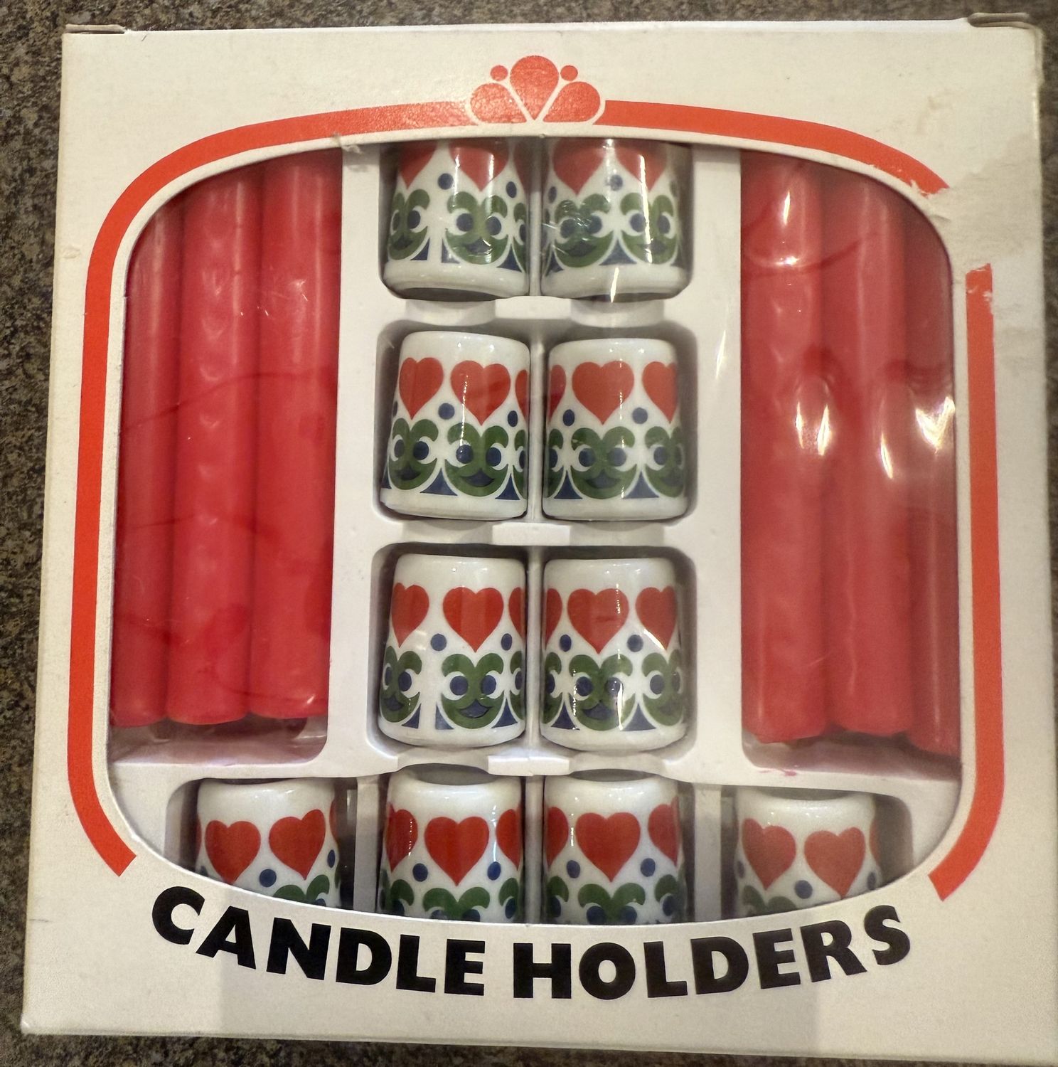 Swedish Vintage Porcelain Candle Holders and Candle set 10 holders and 10 candles  Hearts Valentine Christmas