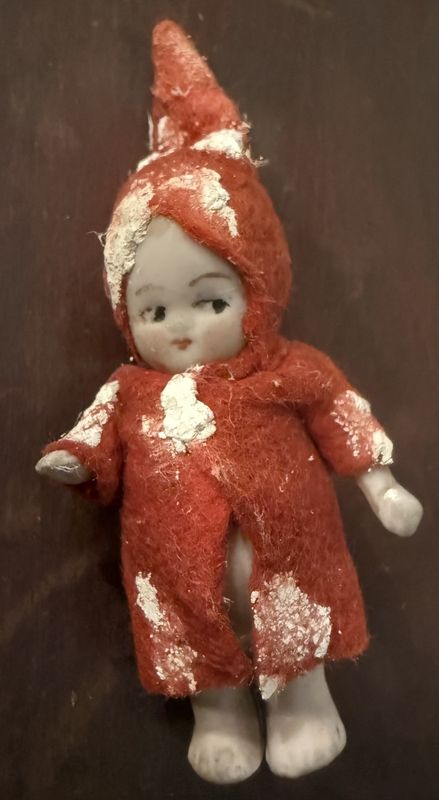 Miniature Porcelain Doll in Felt Winter Coat
