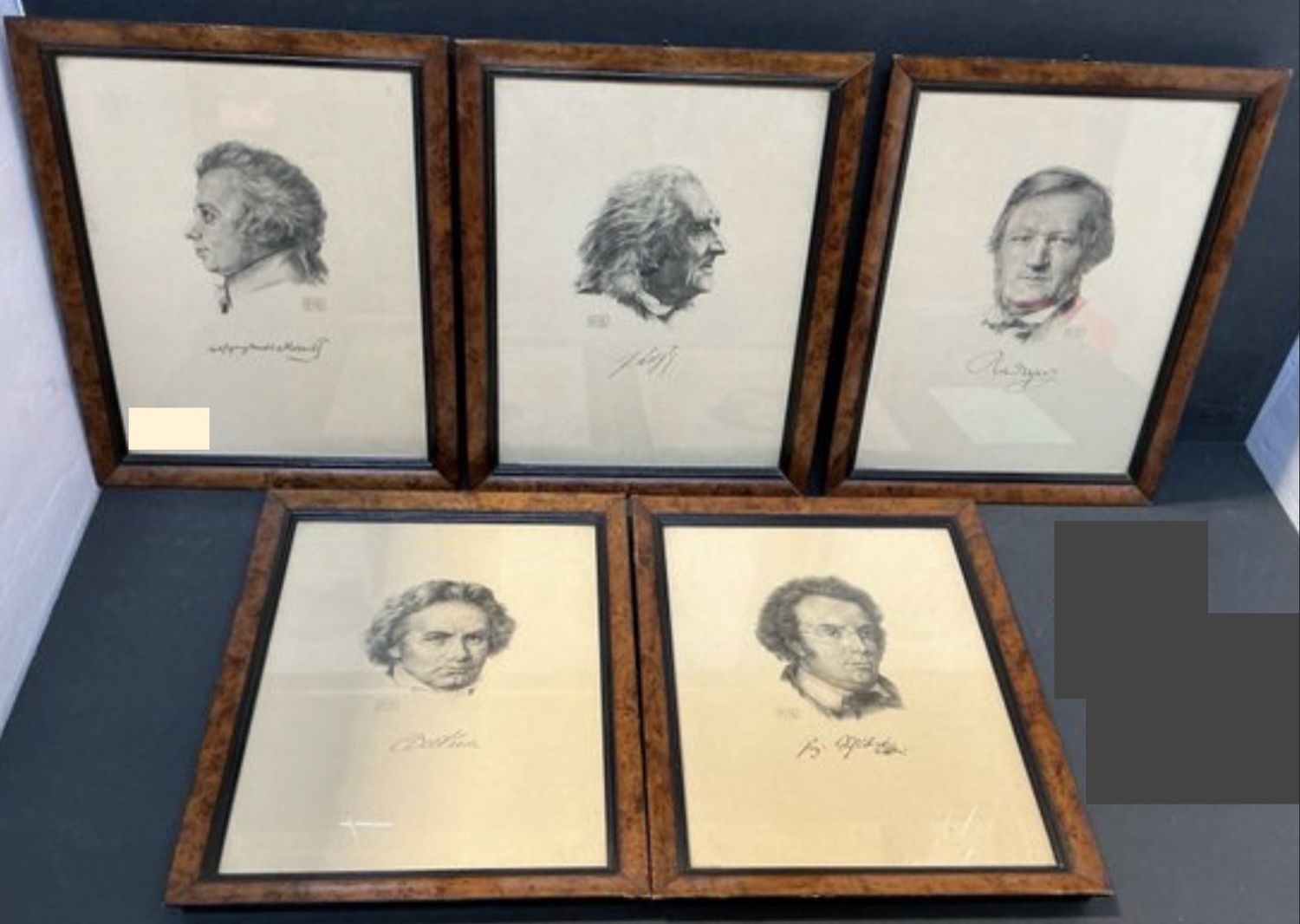 Antique A Sala KIB Marked Print from Berlin CHOICE of Five Portraits: Liszt, Beethoven, Wagner, Mozart, or Schubert Framed Composers