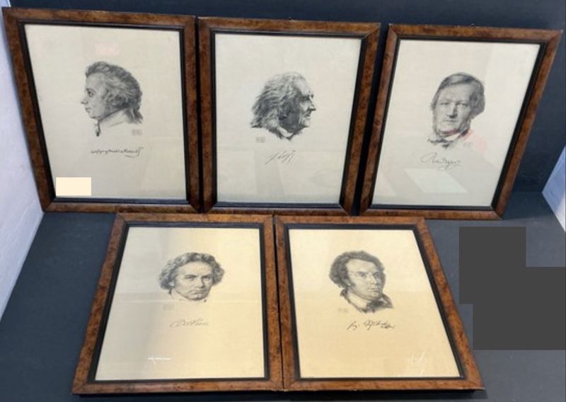 Antique A Sala KIB Marked Print from Berlin CHOICE of Five Portraits: Liszt, Beethoven, Wagner, Mozart, or Schubert Framed Composers
