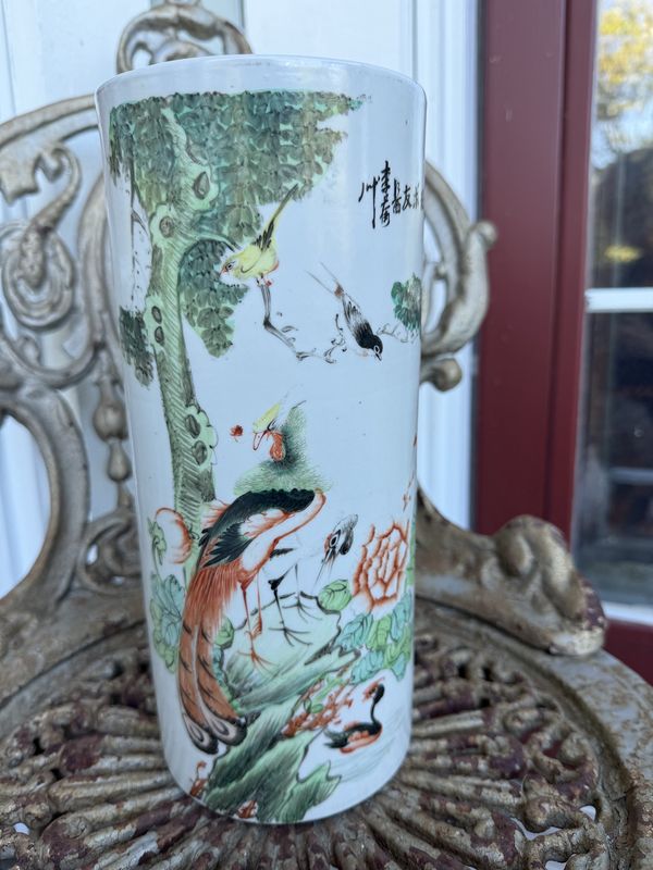 Antique Chinese Republic White Porcelain Cylinder Vase