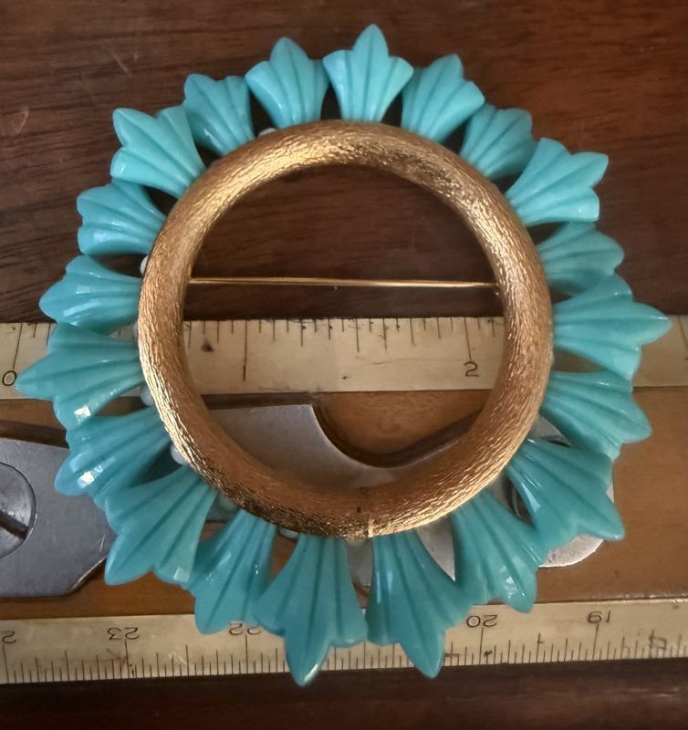 Vintage Napier Gold Tone and Turquoise Colored  Pieced Brooch