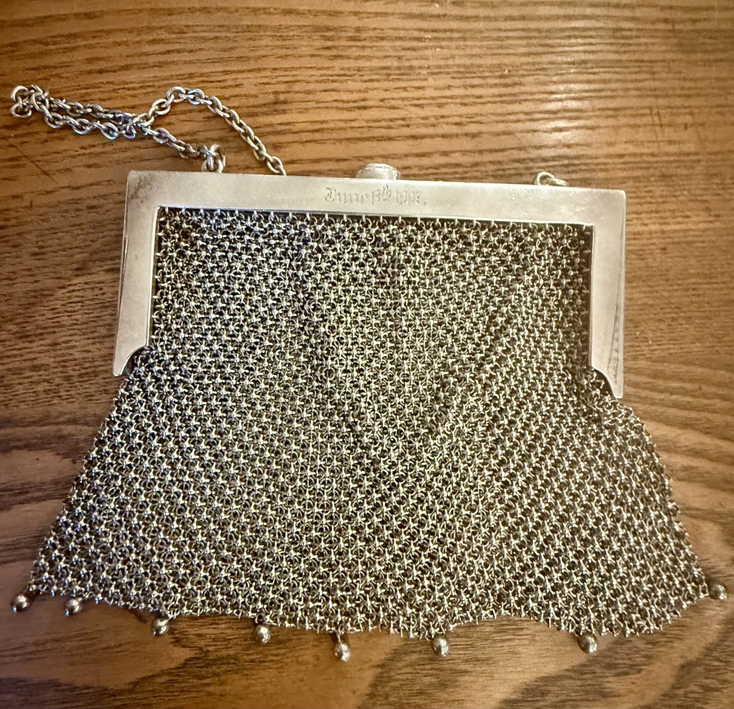 Heavy Chainmail Sterling Antique Handbag Purse with Sapphire Clasp