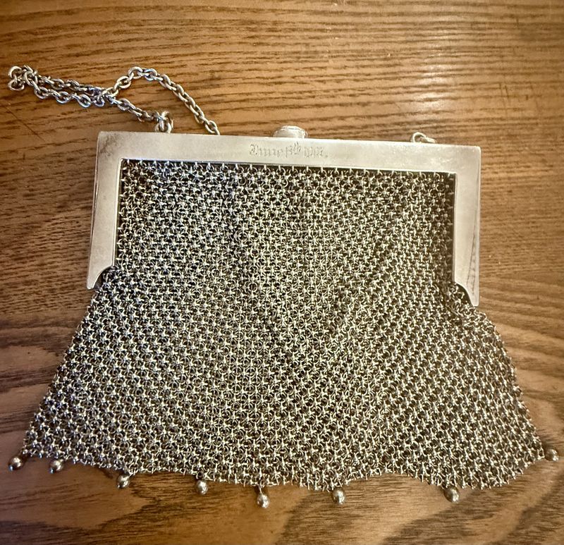 Heavy Chainmail Sterling Antique Handbag Purse with Sapphire Clasp