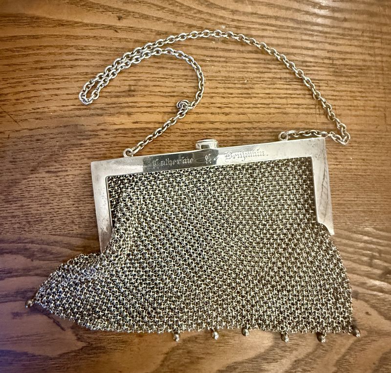Heavy Chainmail Sterling Antique Handbag Purse with Sapphire Clasp