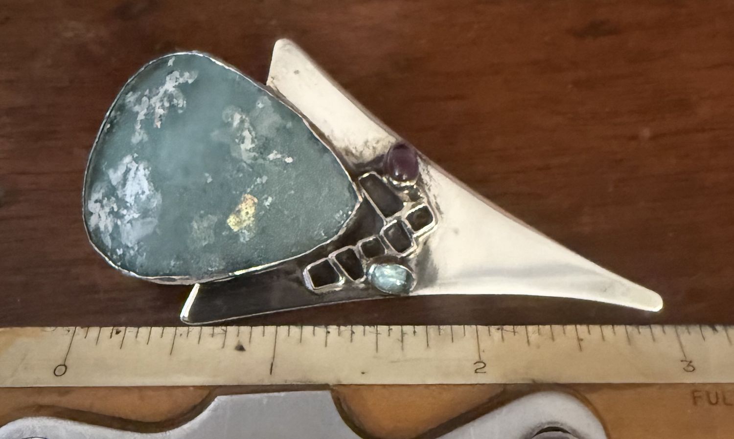 Vintage Sterling, Roman Glass, and Semi-Precious Stone Pendant/Brooch