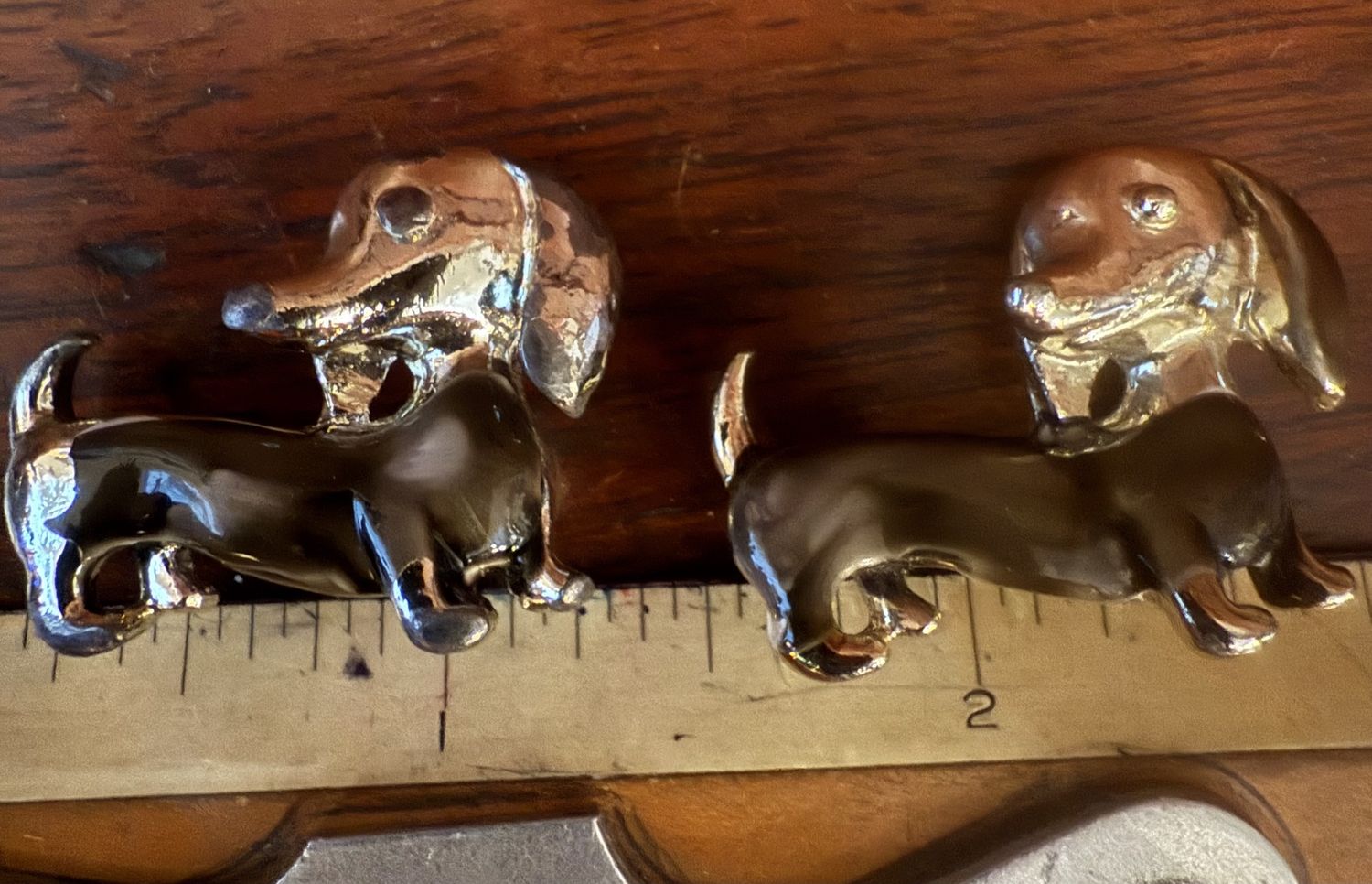 Pair of Dachshund Dog Enameled Siolver Tone Scatter Pins Brooches