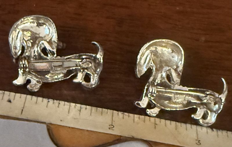 Pair of Dachshund Dog Enameled Siolver Tone Scatter Pins Brooches
