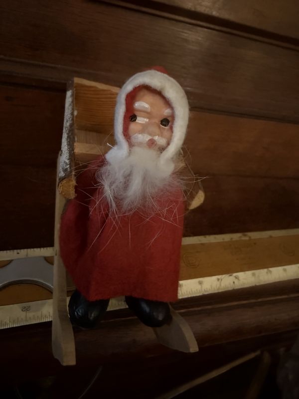 German Vintage Santa in Felt Coat on Wooden Sleigh