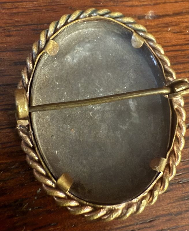 Victorian Portrait Tin Brooch with C-Clasp