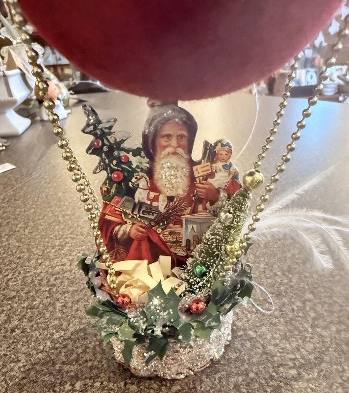 Vintage Bethany Lowe Santa in a Hot Air Balloon Hanging Decoration