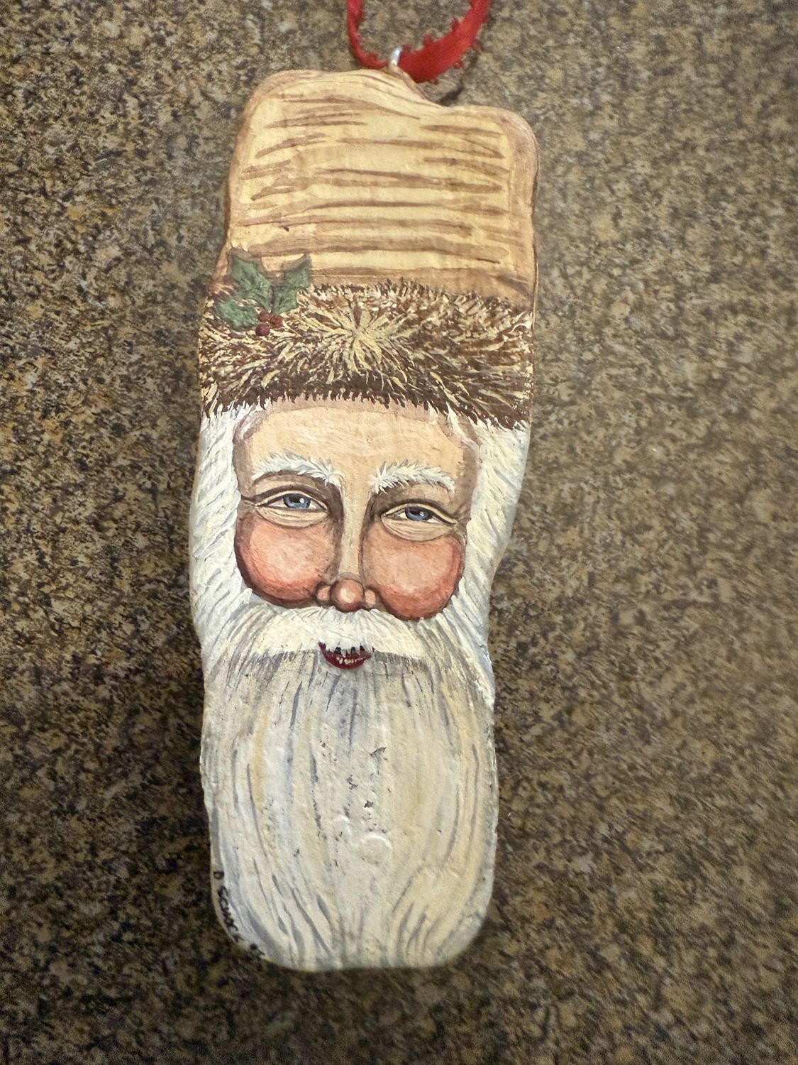 Vintage Hand Painted Santa Driftwood Ornament