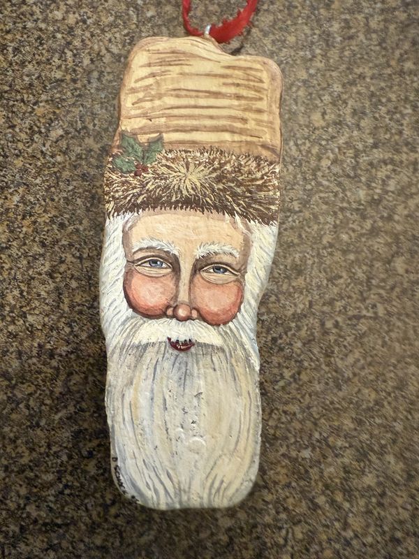 Vintage Hand Painted Santa Driftwood Ornament