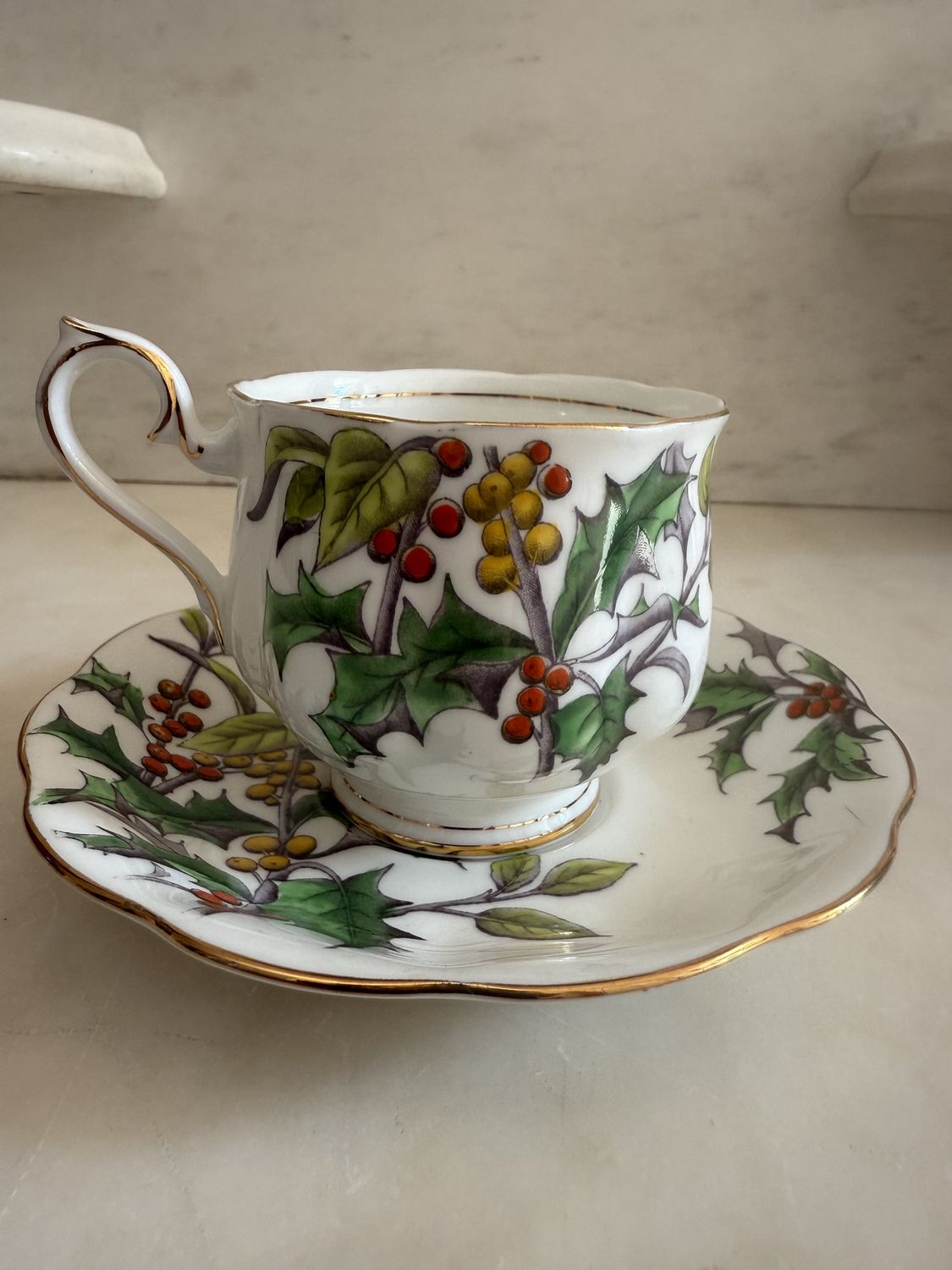 Royal Albert Bone China Holly Christmas Cup and Saucer
