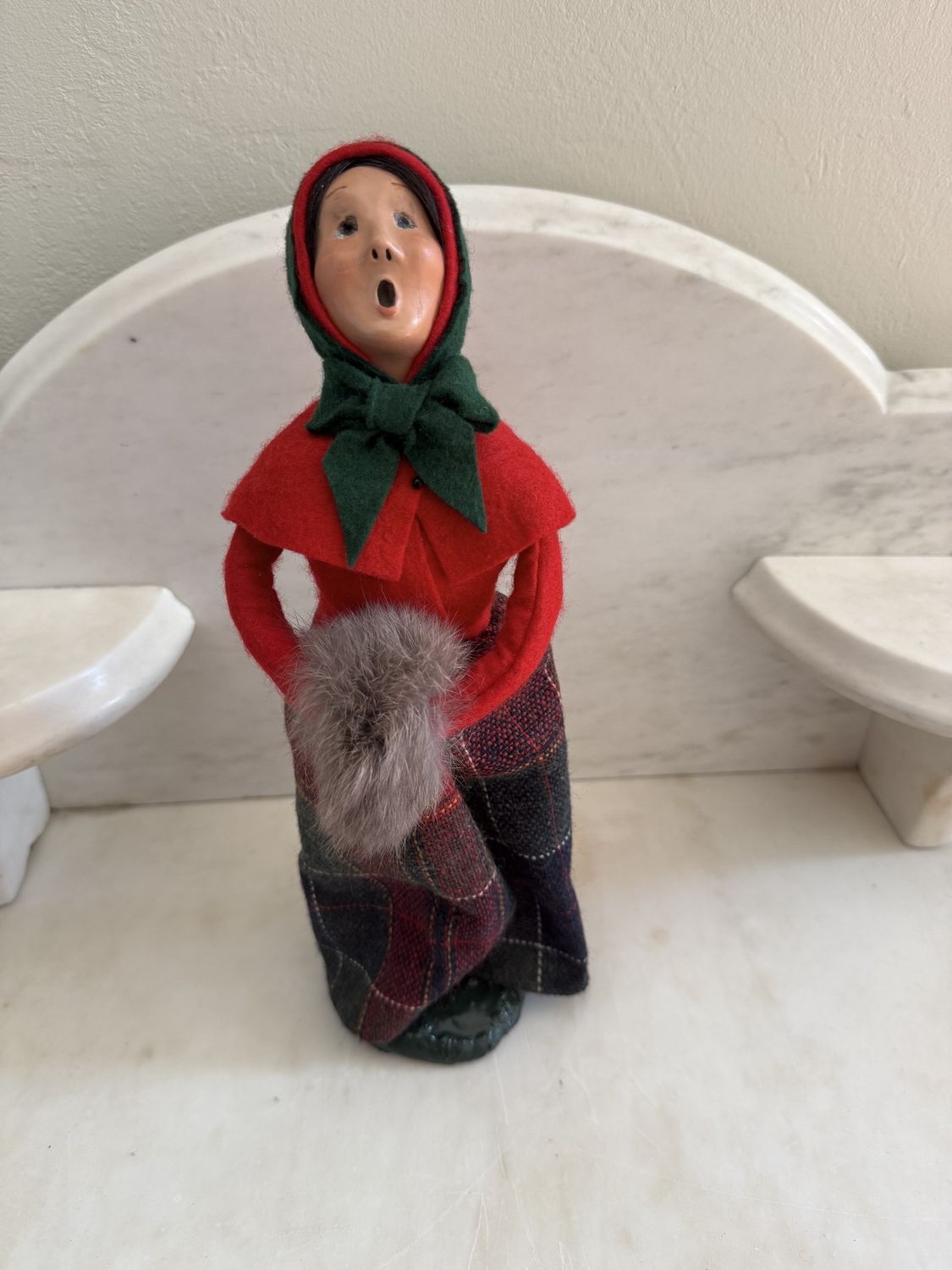 1983 Vintage Christmas Byers&#39; Choice Caroler Woman with Plaid Skirt and Fur Muff