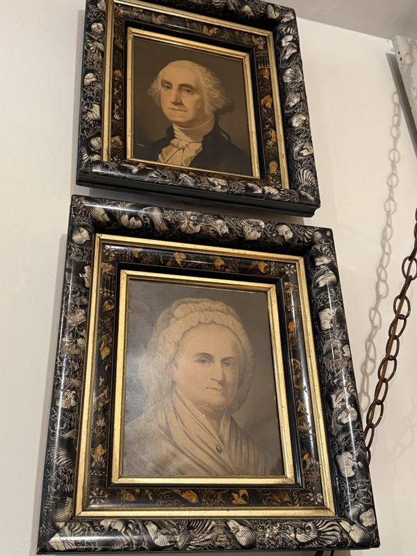 Inseparable Pair Martha and George Washington Victorian Sponge Painted and Ebonized Frames