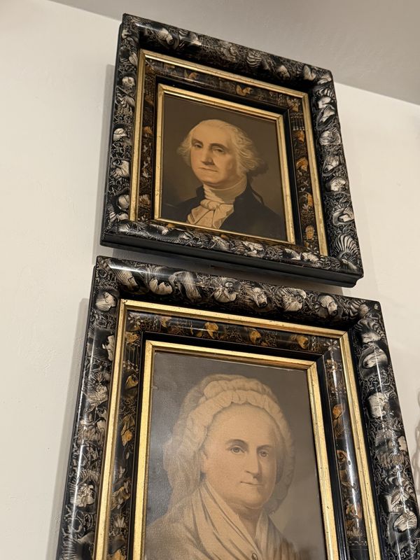 Inseparable Pair Martha and George Washington Victorian Sponge Painted and Ebonized Frames