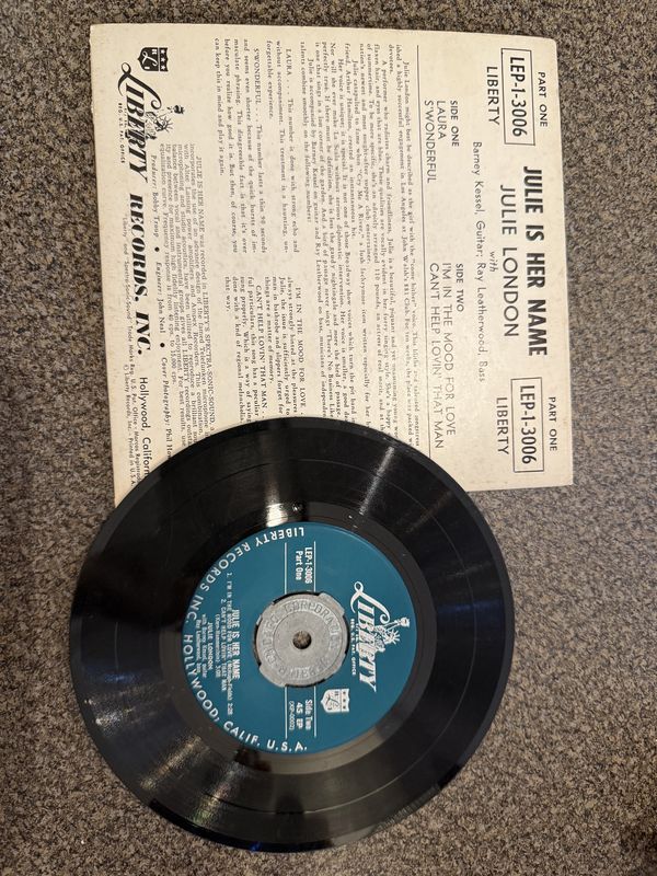 "Julie is Her Name" Julie London 45 "I'm in the Mood for Love" and "S'Wonderful" Cardboard Sleeve