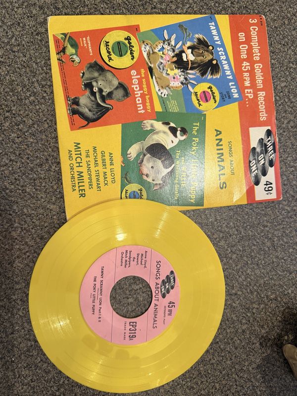 Vintage Yellow Vinyl Songs About Animals in Original Cardboard Sleeve