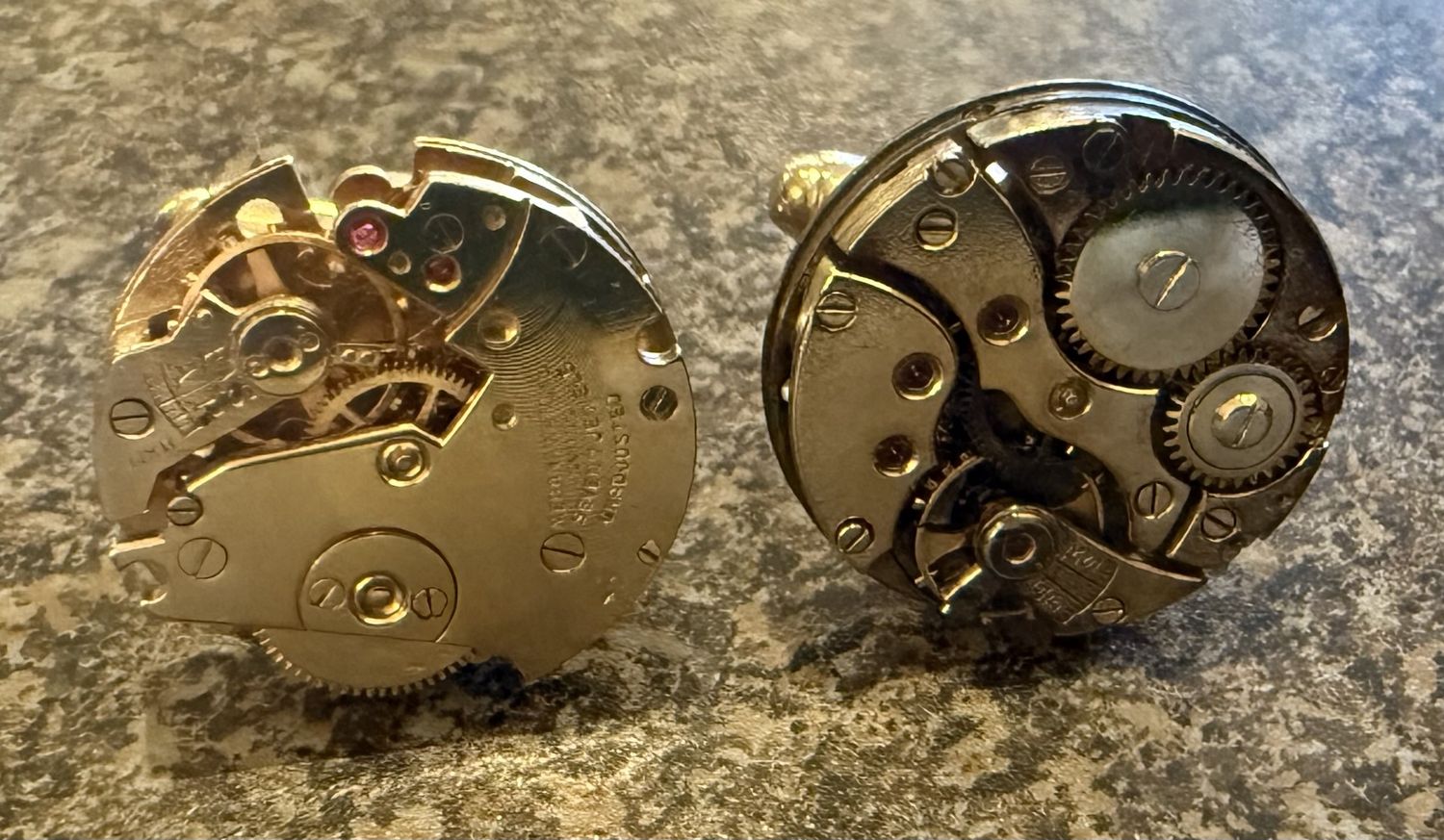 Vintage Watch Mechanics Cuff Links Handmade Repurposed Jeweled