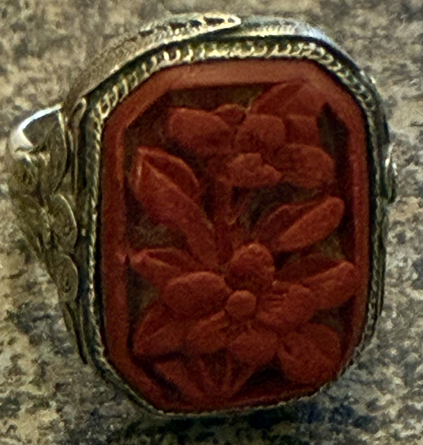 Sz7 Adjustable Antique Carved Cinnabar Silver China No. 25 Ring