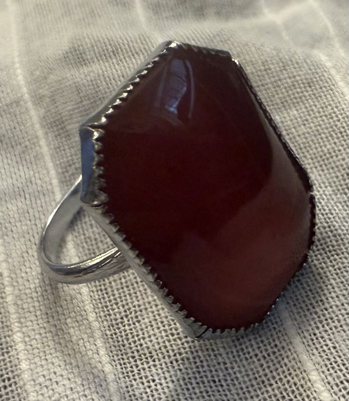 Deco Era Sterling Carnelian Ring Size 2.5