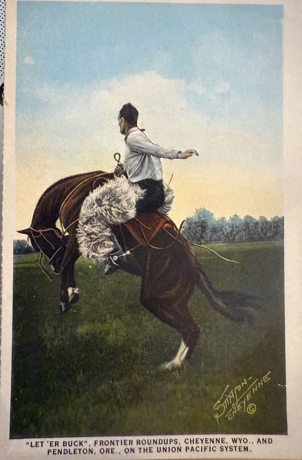 Postcard. Union Pacific System Railroad Pictorial. &#39;Let Er Buck&#39;. Roundups. c1910 Cheyenne, WYO.
