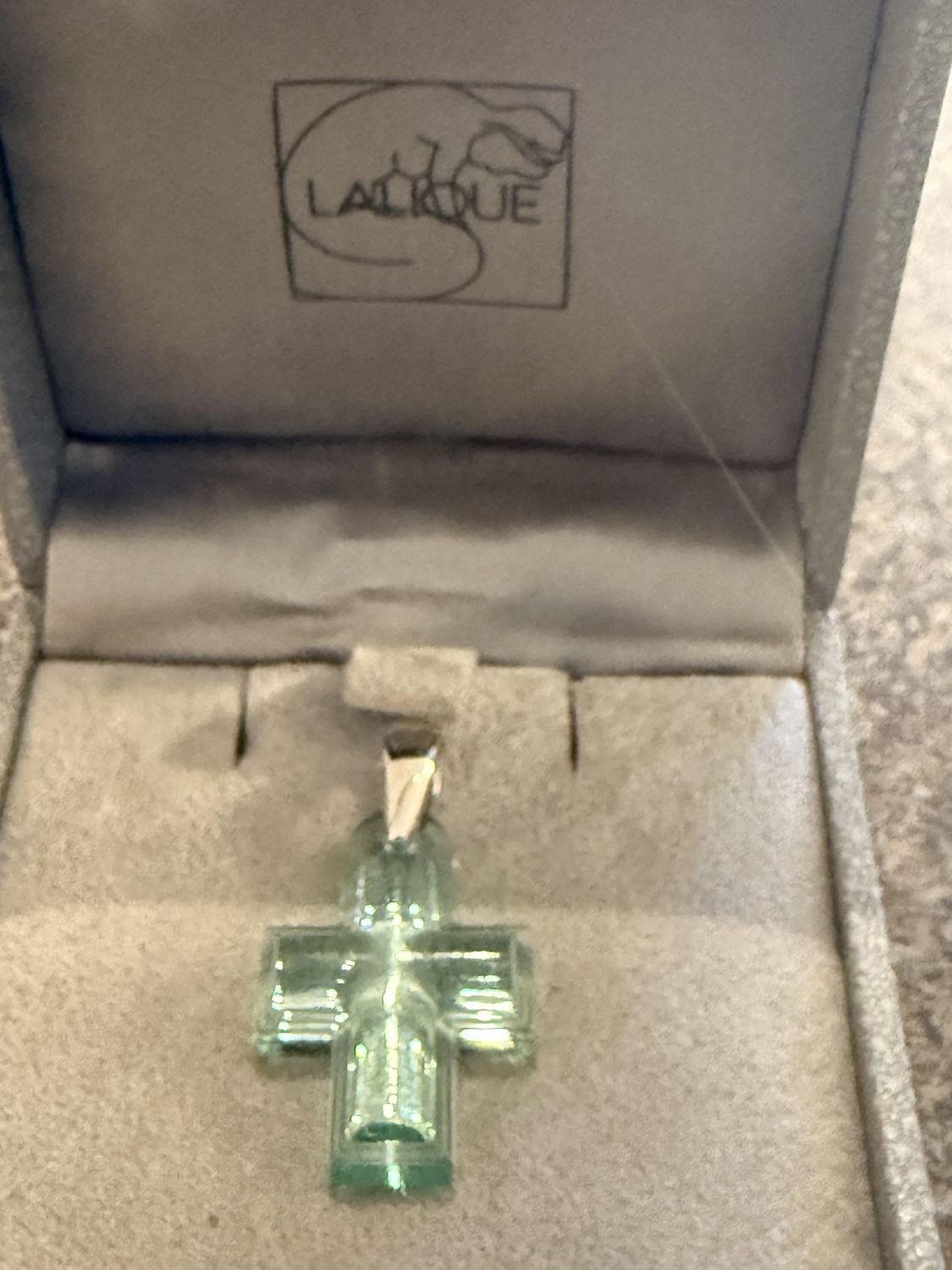 Lalique Cross in Original Box Aqua Color