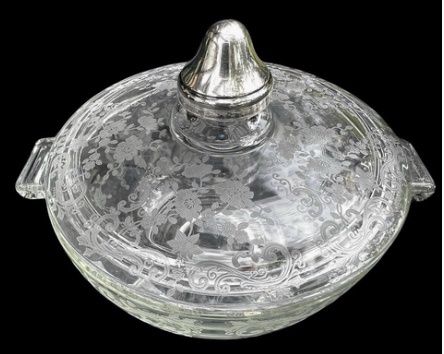 Chantilly Pattern Covered Dish with Sterling Finial Cambridge Glass
