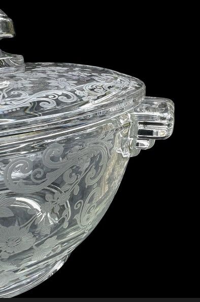 Chantilly Pattern Covered Dish with Sterling Finial Cambridge Glass
