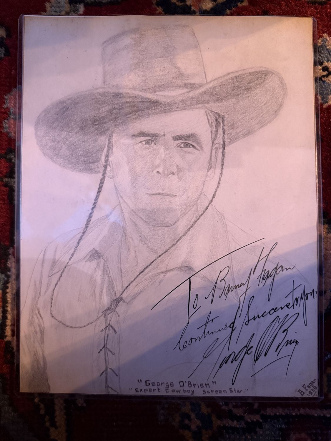 George O&#39;Brien Original Art Signed by the Actor and Co-signed By Barney Fagan