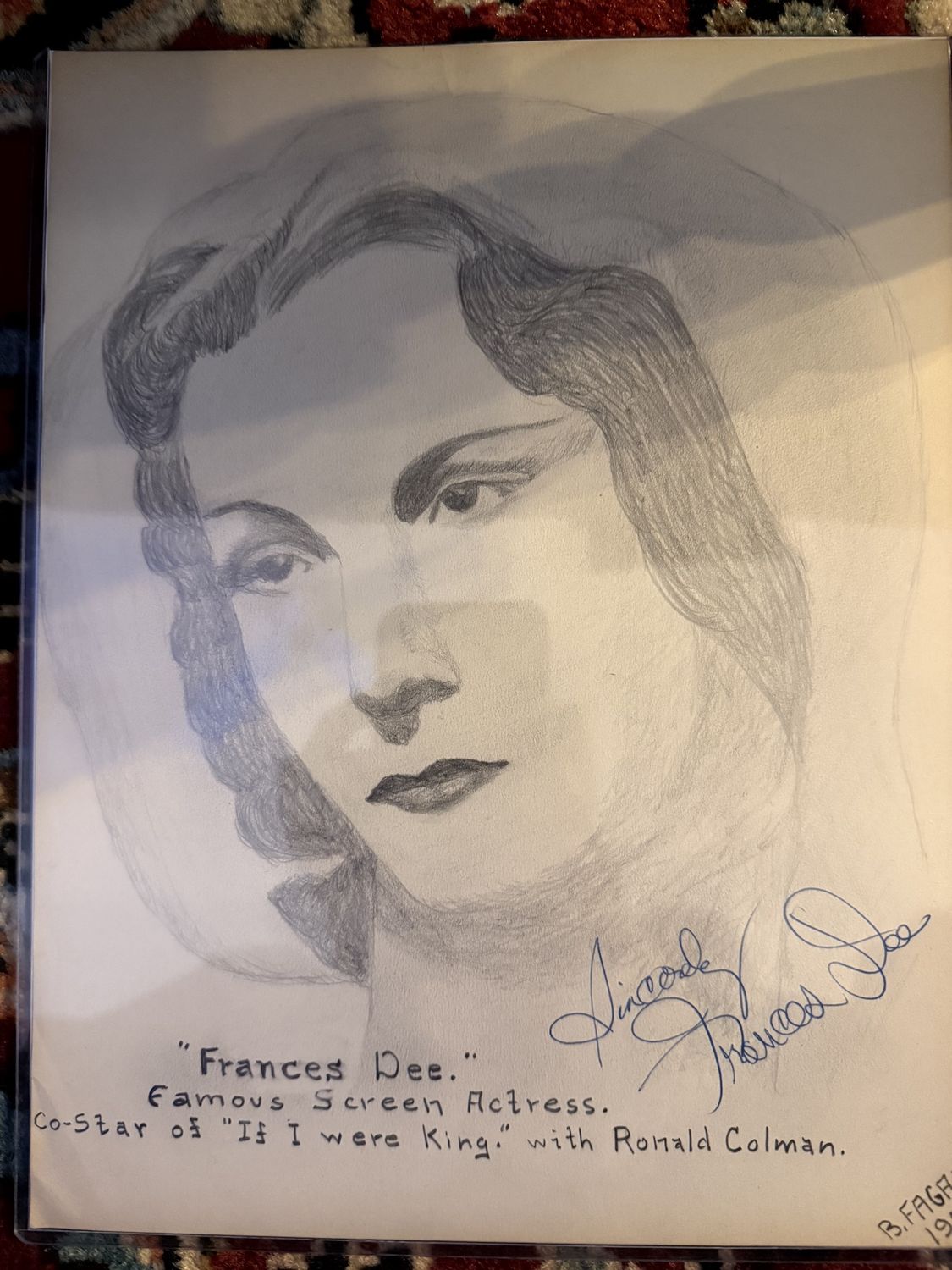 Classic Film Star Frances Dee Original Art Signed Co-signed By Barney Fagan