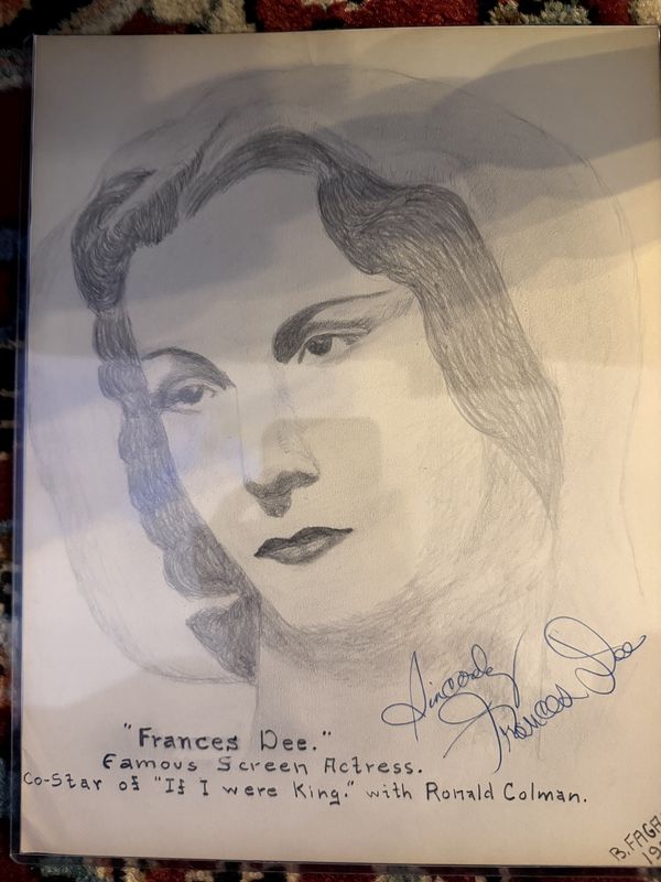 Classic Film Star Frances Dee Original Art Signed Co-signed By Barney Fagan