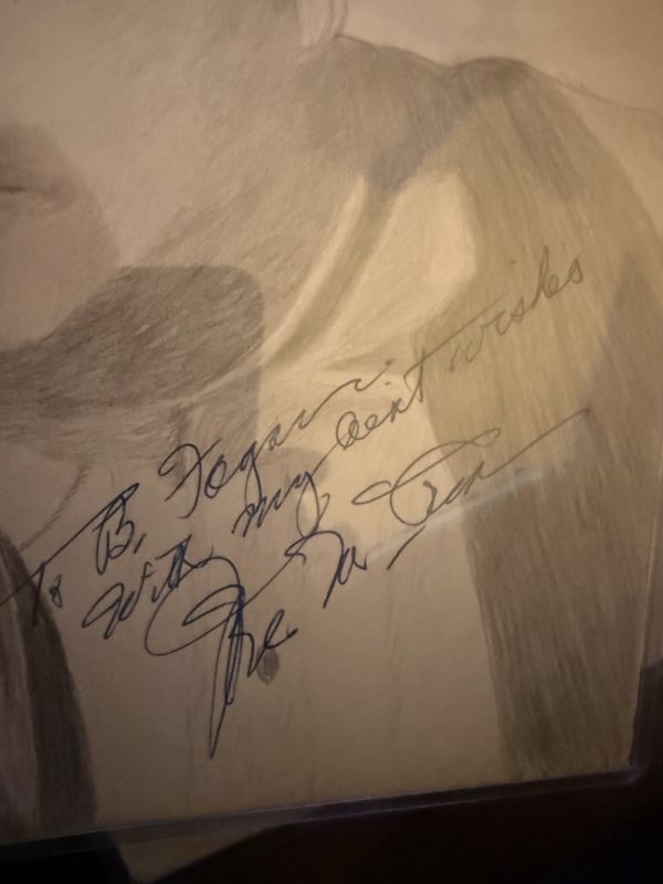 Original Drawing of "Screen Star Sketched From The Virginian" Joel McCrea signed by the artist Barney Fagan and the Actor Authenticated