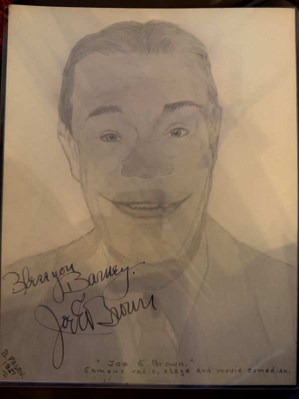 Original Drawing of "Joe E. Brown signed by the artist Barney Fagan and the Actor Authenticated