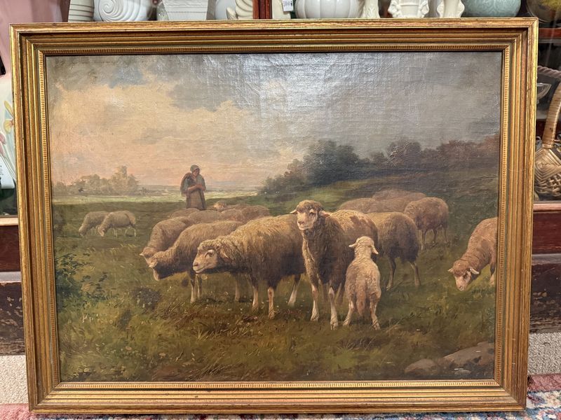 Antique Early 19th century Oil Painting Pastoral Sheep Unsigned