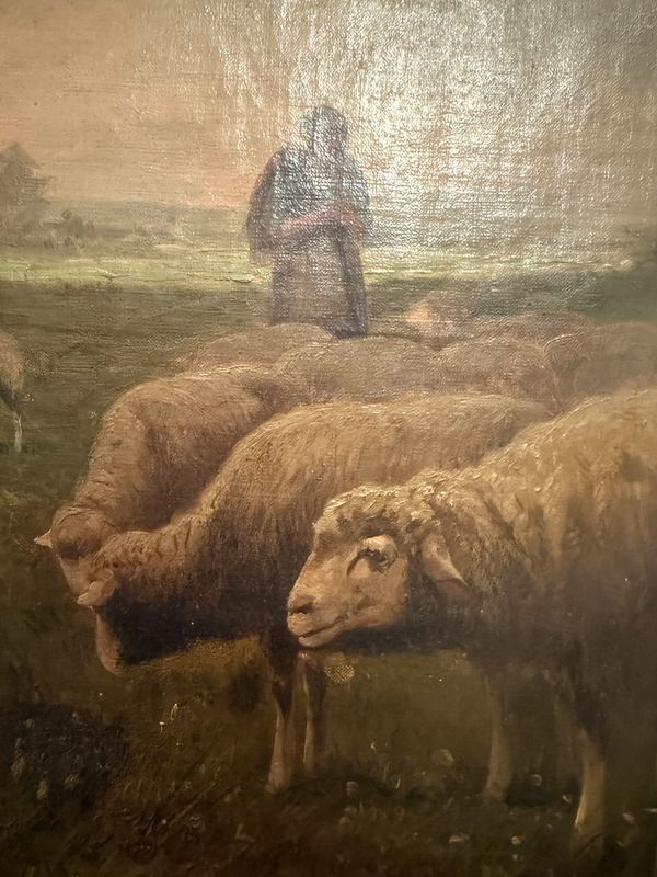 Antique Early 19th century Oil Painting Pastoral Sheep Unsigned
