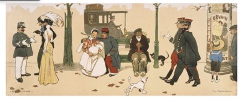 Original Antique Tom Browne Lithograph Paris Boulevard II original Frame Frame Has Issues