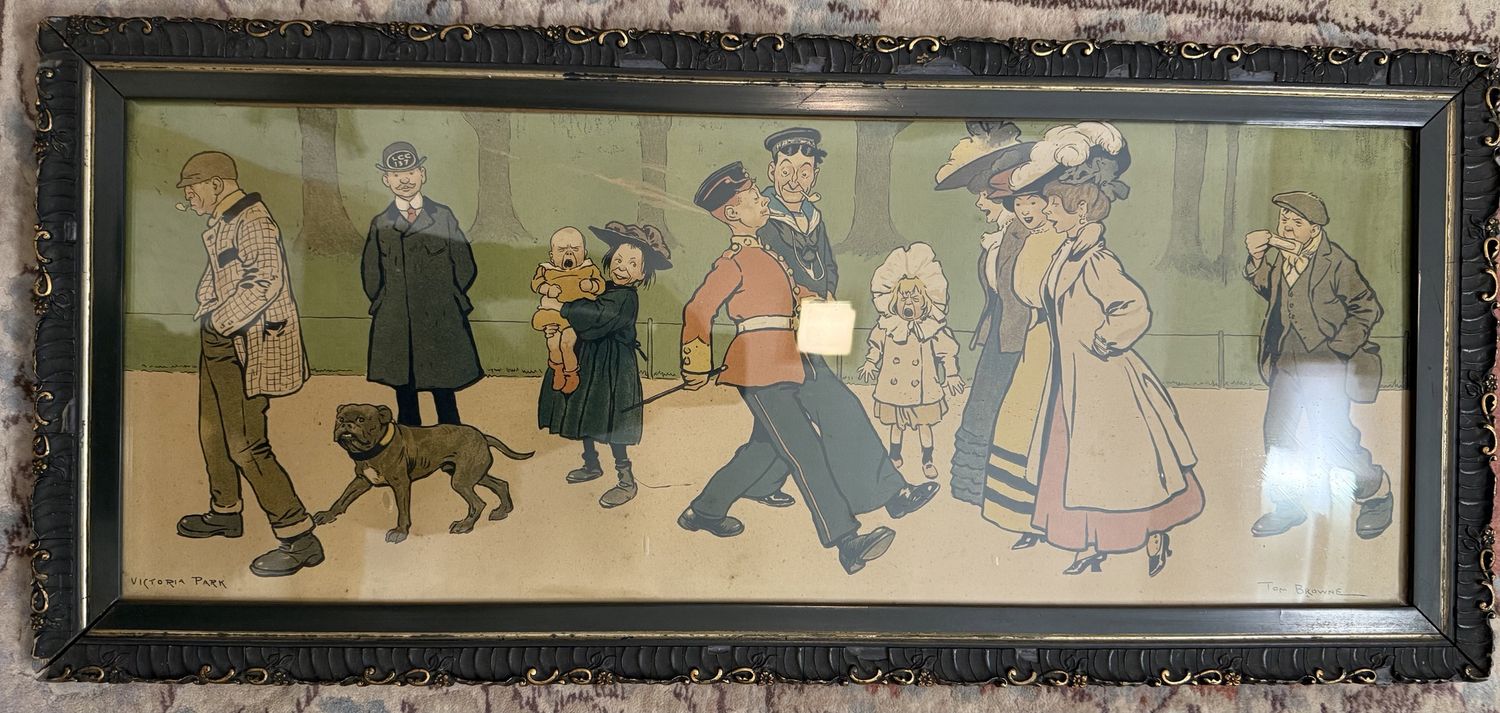Original Antique Tom Browne Lithograph  &quot;Victoria Park&quot;original Frame Frame Has Issues